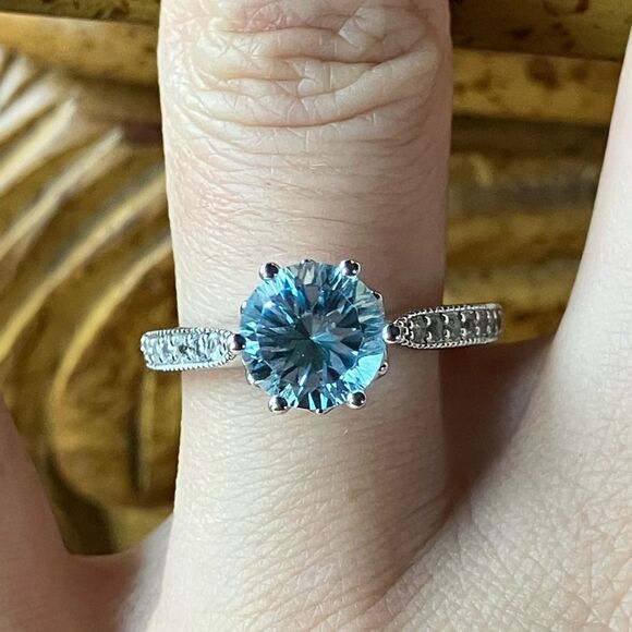 Sky Blue Topaz White Topaz Sterling Silver Ring Size 8 - Picture 1 of 10